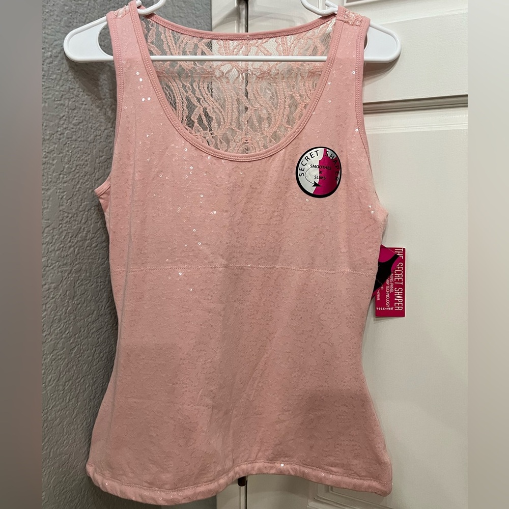 Teez-Her The Secret Shaper NWT pink sequin tank top